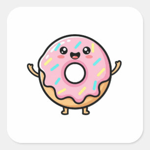 Sticker Carré Donut Sourire – Illustration Mignonne Kawaii
