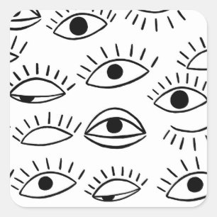 Sticker Carré Doodle eye, motif créatif sans couture.