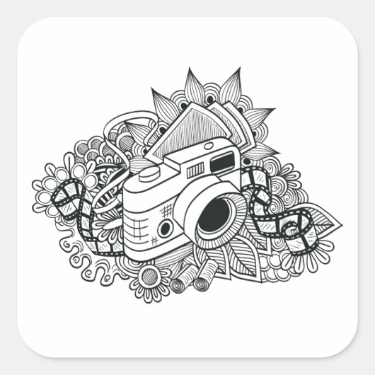 Sticker Carré Doodle Hipster Camera (Devant)