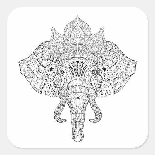 Sticker Carré Doodle inspiré par la tête d'éléphant (Devant)