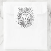 Sticker Carré Doodle Lion Et Fleurs (Sac)