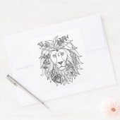 Sticker Carré Doodle Lion Et Fleurs (Enveloppe)