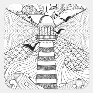 Sticker Carré Doodle phare à main levée
