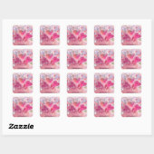 Sticker Carré Doodle romantique Aquarelle Coeurs Saint-Valentin (Feuille)