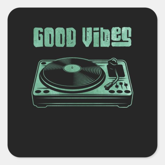 Sticker Carré Dossier DJ Vinyl Tourne-disque (Devant)