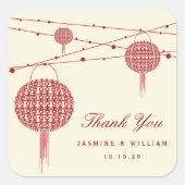 Sticker Carré Double Bonheur Red Lanterns Chic Mariage chinois (Devant)