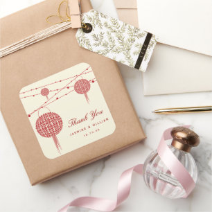Sticker Carré Double Bonheur Red Lanterns Chic Mariage chinois