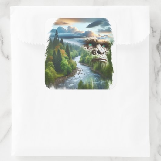 Sticker Carré Double exposition Bigfoot dans la nature (Sac)