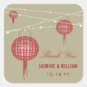 Sticker Carré Double Happiness Lanternes Mariage chinois Faveur (Devant)