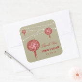 Sticker Carré Double Happiness Lanternes Mariage chinois Faveur (Enveloppe)