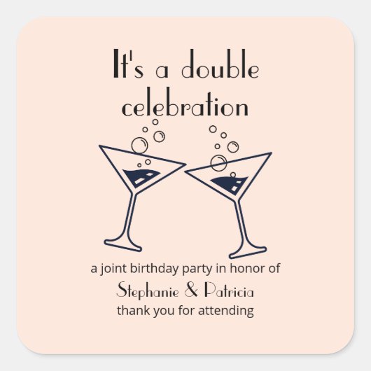 Sticker Carré Double rose moderne fête l'anniversaire conjoint (Devant)