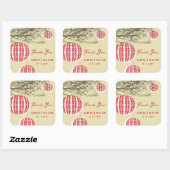 Sticker Carré Doubles Bonheurs Lanternes Rouges Sur Branches (Feuille)