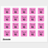 Sticker Carré Douce 16 Seize Noir & Paillettes Rose Chaud Brilla (Feuille)