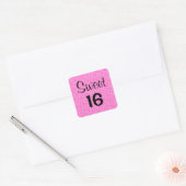 Sticker Carré Douce 16 Seize Noir & Paillettes Rose Chaud Brilla (Enveloppe)