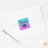Sticker Carré Douce 16 Seize Ombre bleu rose Parties scintillant (Enveloppe)