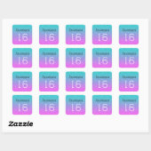 Sticker Carré Douce 16 Seize Ombre bleu rose Parties scintillant (Feuille)
