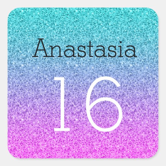 Sticker Carré Douce 16 Seize Ombre bleu rose Parties scintillant (Devant)