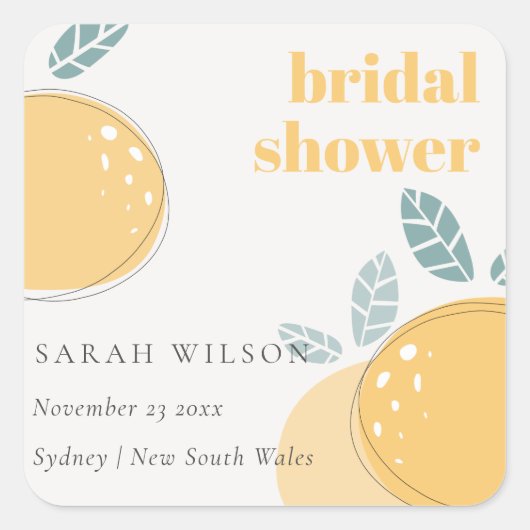 Sticker Carré Douce Abstract Lemon Fruitée Robe de Mariée Élégan (Devant)