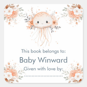Sticker Carré Douce Baby Shower Méduse Florale