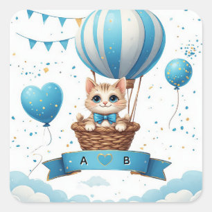 Sticker Carré Douce Ballon de Chien de Chaton pour Baby Shower �