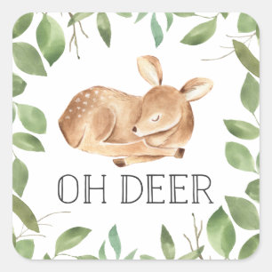 Sticker Carré Douce Fête de Bébé Oh Cerf