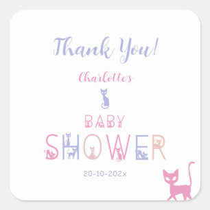 Sticker Carré Douce Fête de Naissance Couleurs Pastel Chat Migno