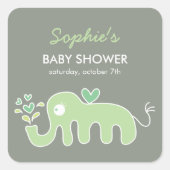 Sticker Carré Douce Fête de Naissance d'Éléphant Vert de Dessin  (Devant)
