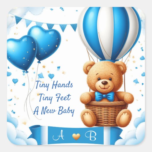 Sticker Carré Douce Fête de Naissance Ourson 🧸 (Devant)