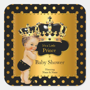 Sticker Carré Douce Fête Prénatale Prince Bébé Garçon Brun Noir
