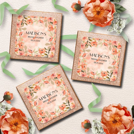 Sticker Carré Douce Mariée Florale à l'aquarelle Orange