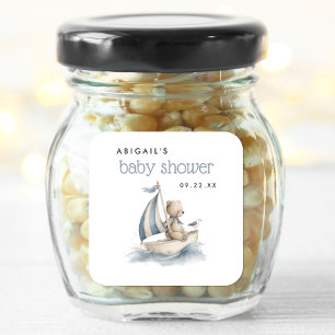 Sticker Carré Douce Ourson Marin Garçon Baby Shower
