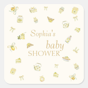 Sticker Carré Douce petite Baby Shower aquarelle au citron