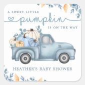 Sticker Carré Douce petite citrouille bleu automne Baby Shower (Devant)
