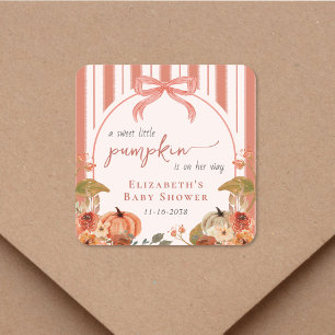Sticker Carré Douce Petite Fille Citrouille Baby Shower