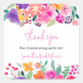 Sticker Carré Douce soirée de mariage rose vif floral aquarelle (Devant)