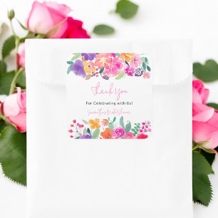 Sticker Carré Douce soirée de mariage rose vif floral aquarelle
