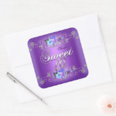 Sticker Carré Douces 16 Douces Seize Fleurs Blanches Violettes (Enveloppe)