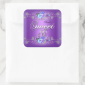 Sticker Carré Douces 16 Douces Seize Fleurs Blanches Violettes (Sac)