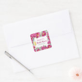 Sticker Carré Douche de Mariage Rose Chaud Floral Aquarelle Élég (Enveloppe)