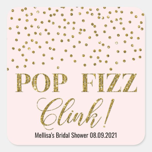 Sticker Carré Douche nuptiale Pop Fizz Clink Pop Confetti Or Ros (Devant)