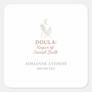Sticker Carré Doula Keeper de Sacred Birth citation nom autocoll