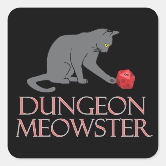 Sticker Carré Doungeon Meowster Drôle RPG Chat avec dés (Devant)