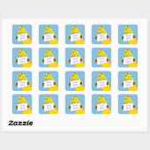 Sticker Carré Doux caricature avec message (Feuille)