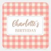 Sticker Carré Doux mignon fun pêche rose pré cursus plaid (Devant)