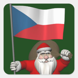 Sticker Carré Doux Père Noël avec le drapeau de la République tc