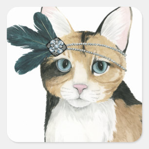 Sticker Carré Downton Cat   Bejeweled With Feathers