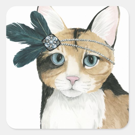 Sticker Carré Downton Cat | Bejeweled With Feathers (Devant)