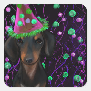 Sticker Carré Doxie noire et bronze