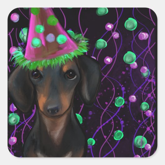 Sticker Carré Doxie noire et bronze (Devant)