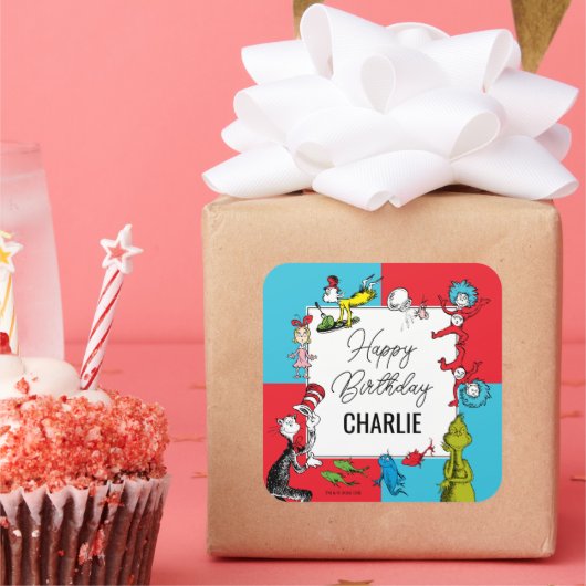 Sticker Carré Dr. Seuss - Caractères | ANNIVERSAIRE DE ENFANT (Fête)